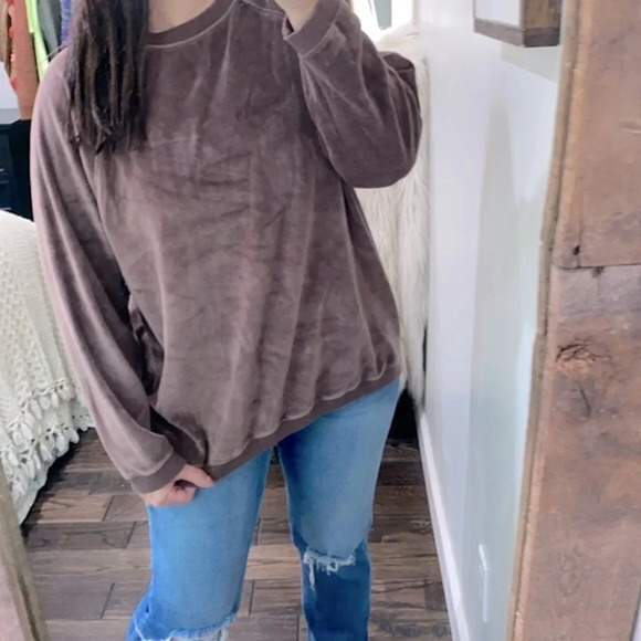 Aerie brown velvet sweatshirt size small oversized - Picture 1 of 4